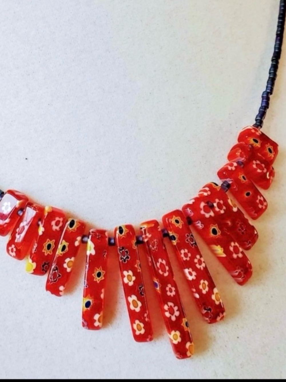 Boho Denim Girl Red Calico Necklace